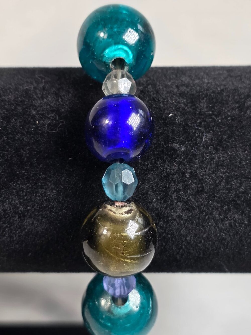 Artisan Stretch Bracelet Mix Cobalt Blue, Turquoise & Green Lampwork Beads